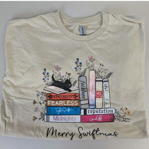 Swiftie Christmas T Shirt Womens 2XL Eras Merry Swiftmas Books Library Cat